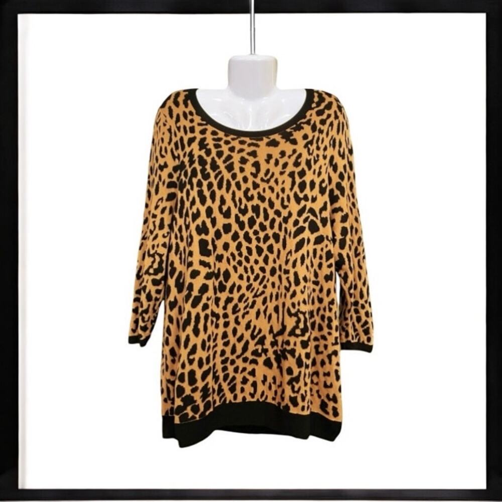 Talbots Women's Black/Brown Cheetah Print Pullover Sweater Tunic | Size 3X
